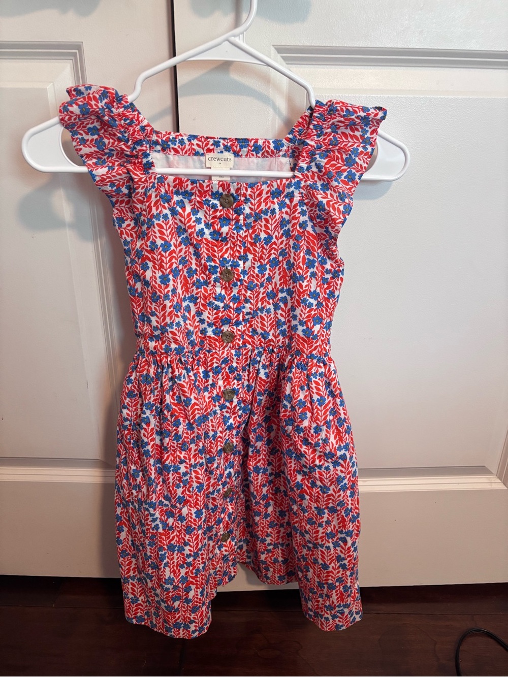 Crewcuts Red and Blue Floral Ruffle-Shoulder Dress